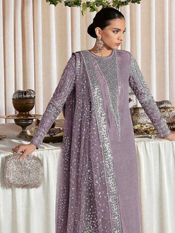 Purple Georgette Embroidery Anarkali With Dupatta Set