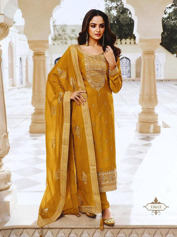 Yellow Heavy Dola Silk Anarkali - Indiakreations