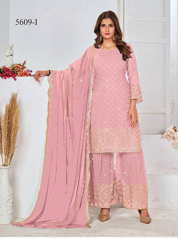 Baby Pink Georgette Embroidery Anarkali with Dupatta Set - Indiakreations