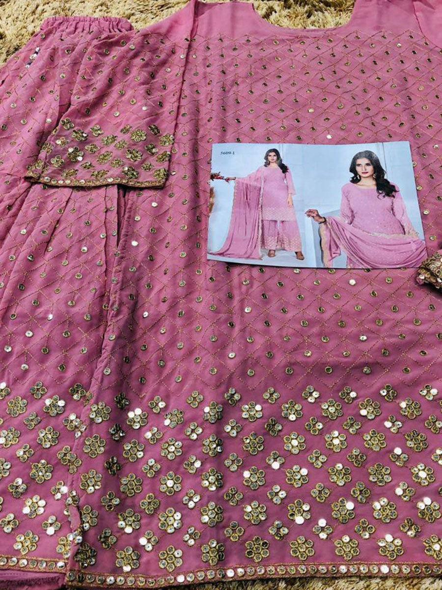 Baby Pink Georgette Embroidery Anarkali with Dupatta Set - Indiakreations