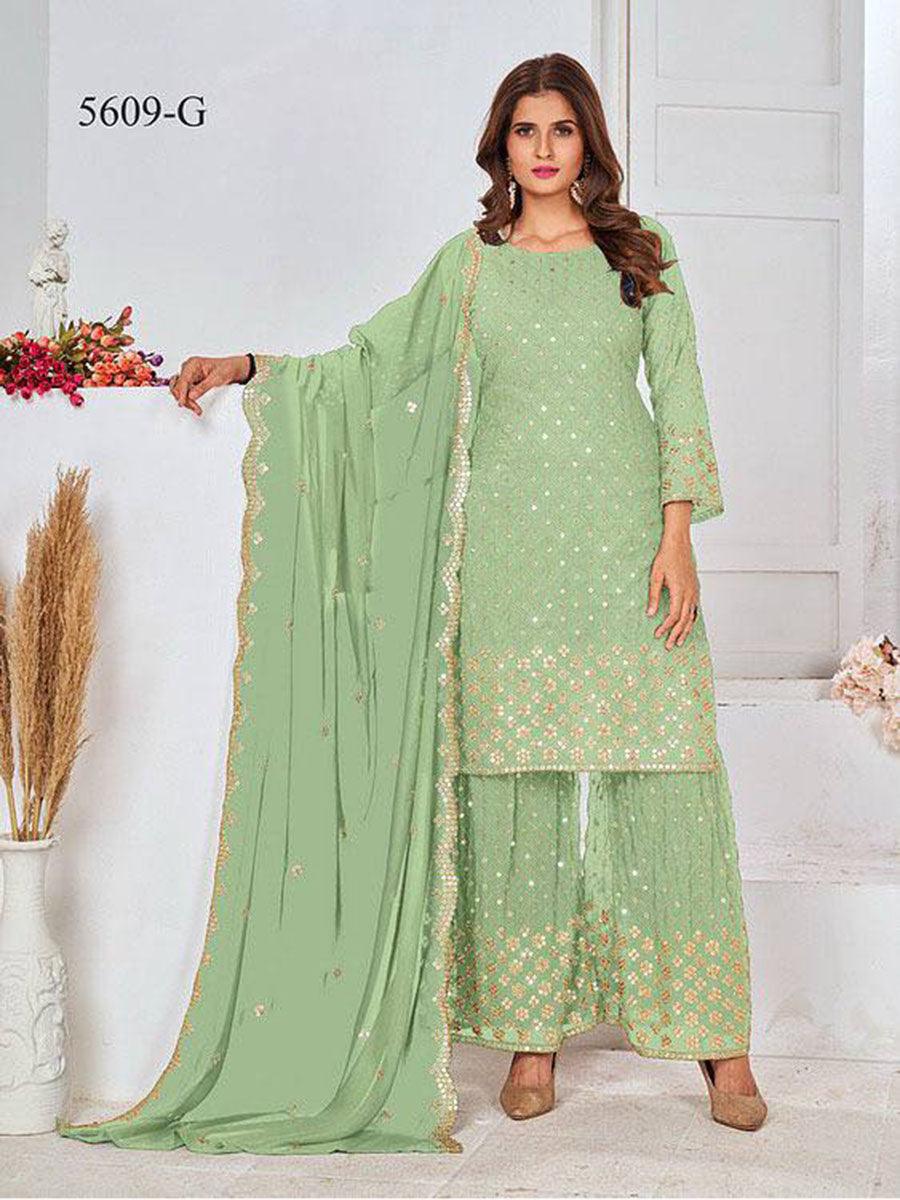 Pastel Green Georgette Embroidery Anarkali with Dupatta Set - Indiakreations