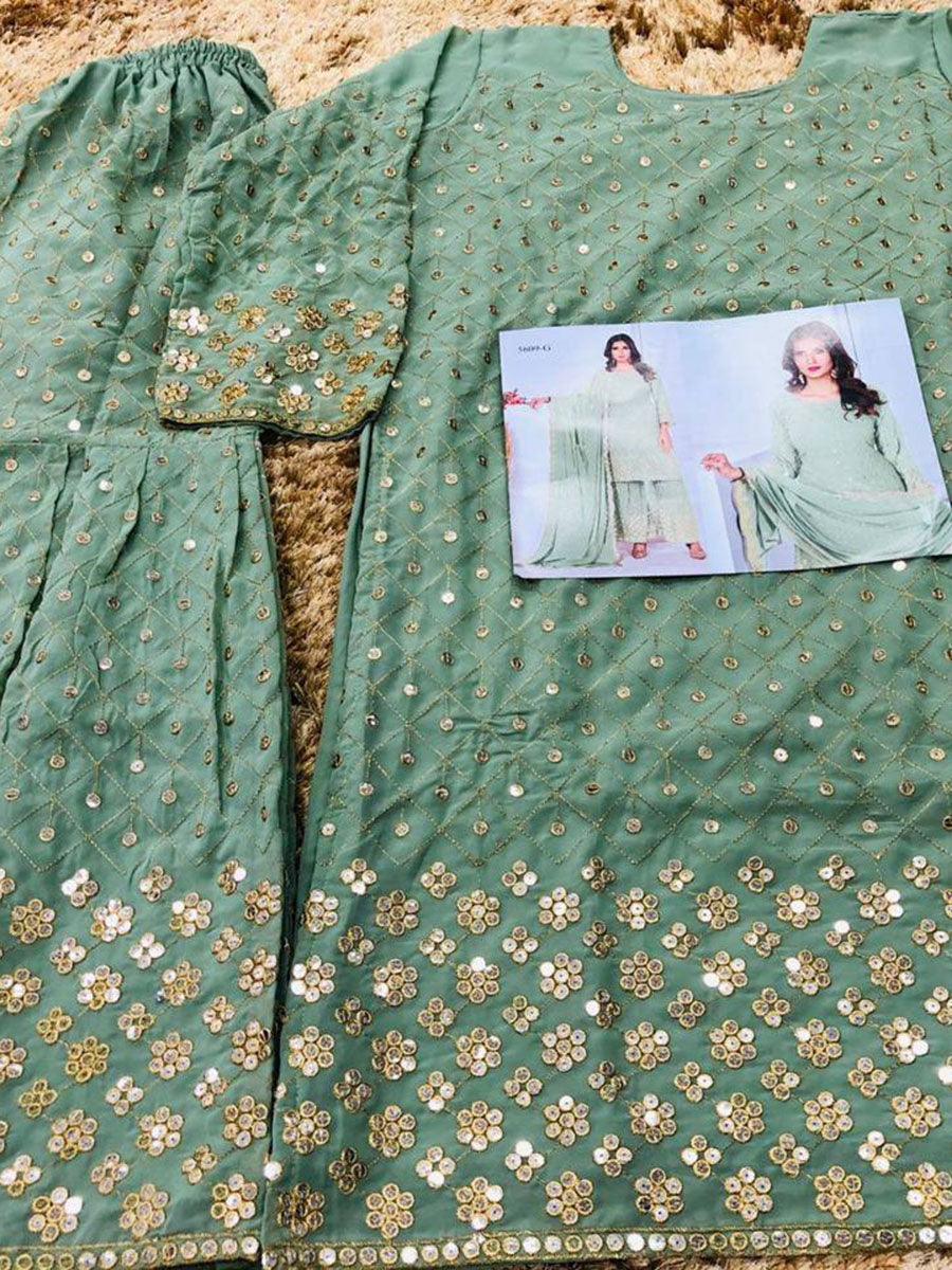 Pastel Green Georgette Embroidery Anarkali with Dupatta Set - Indiakreations