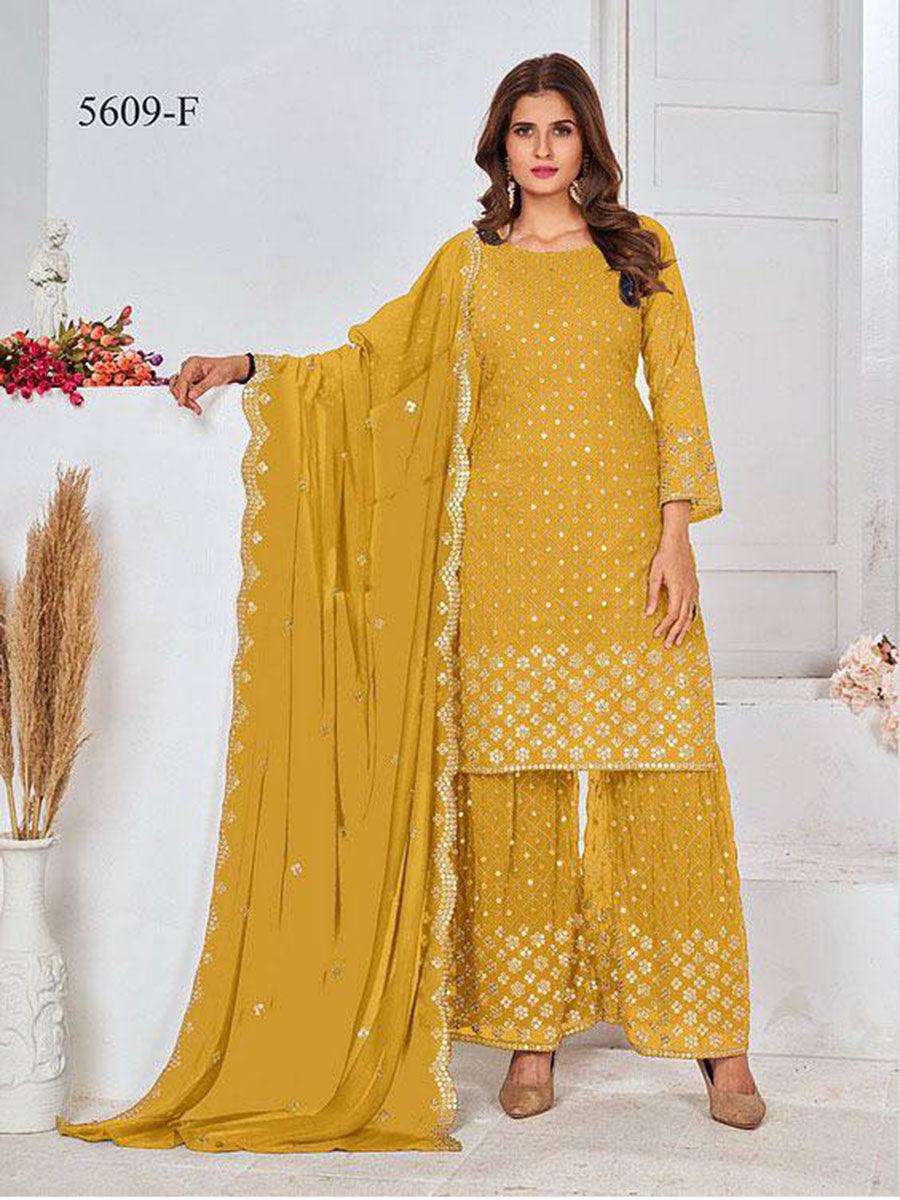 Dijon Yellow Georgette Embroidery Anarkali with Dupatta Set - Indiakreations