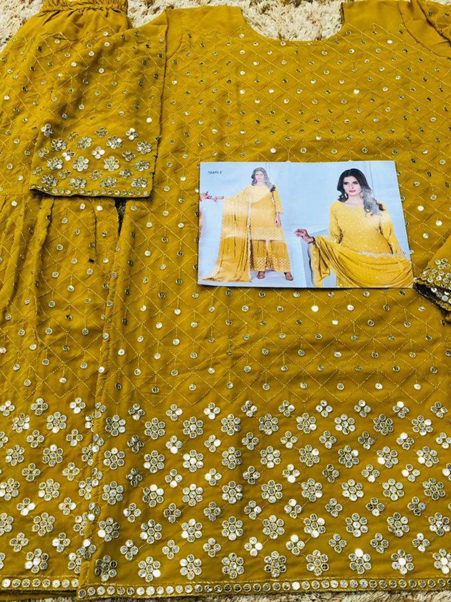 Dijon Yellow Georgette Embroidery Anarkali with Dupatta Set - Indiakreations