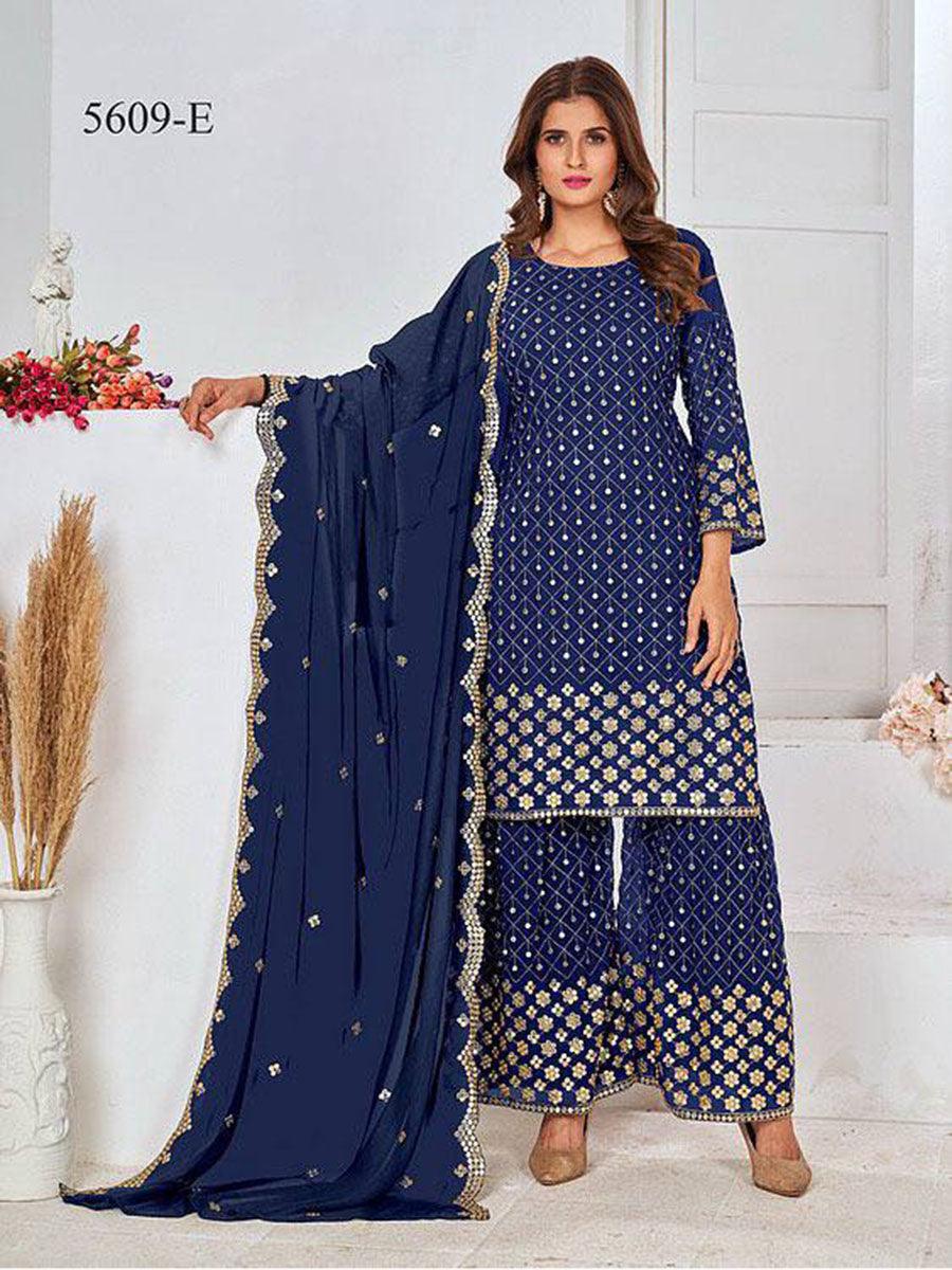 Navy Blue Georgette Embroidery Anarkali with Dupatta Set - Indiakreations