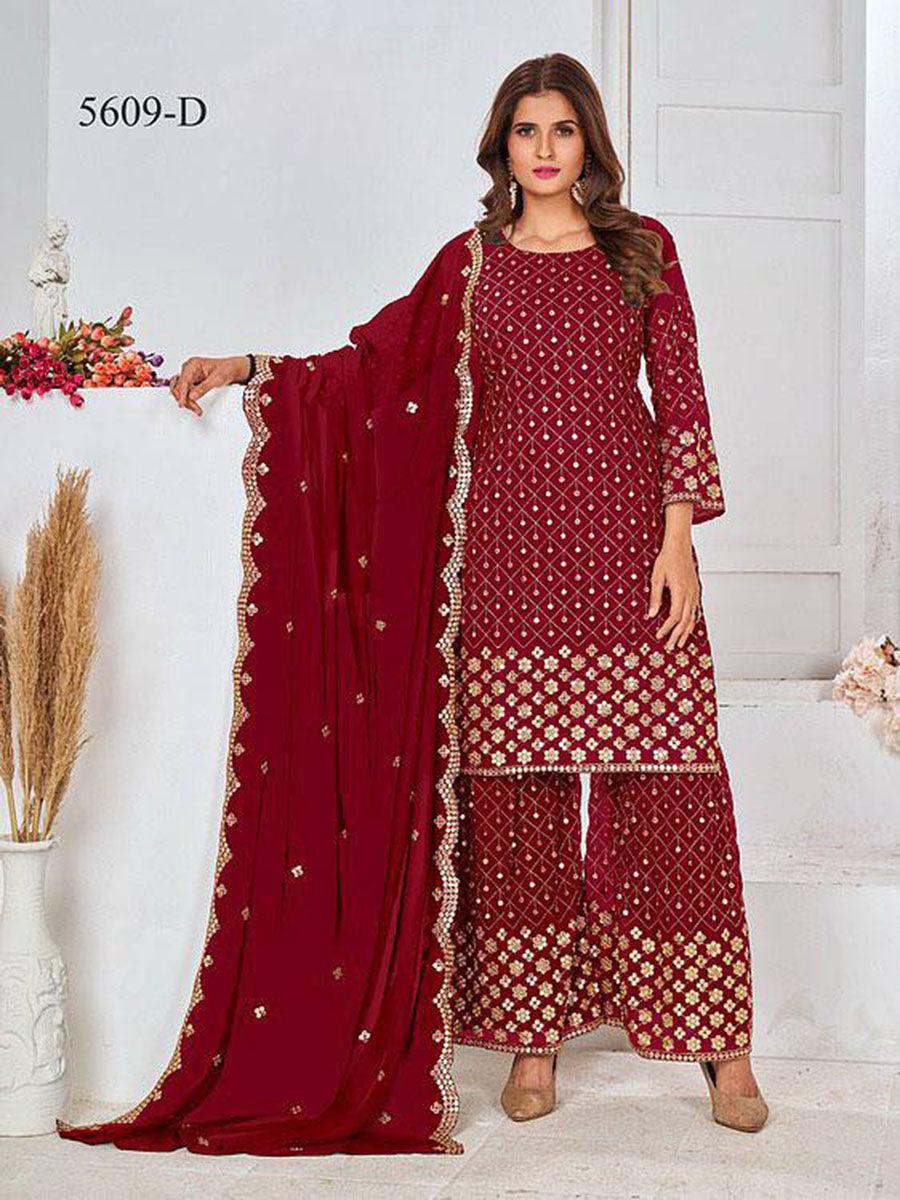 Blood Red Georgette Embroidery Anarkali with Dupatta Set - Indiakreations