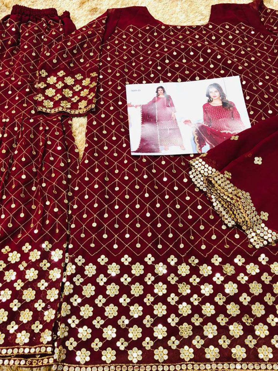 Blood Red Georgette Embroidery Anarkali with Dupatta Set - Indiakreations