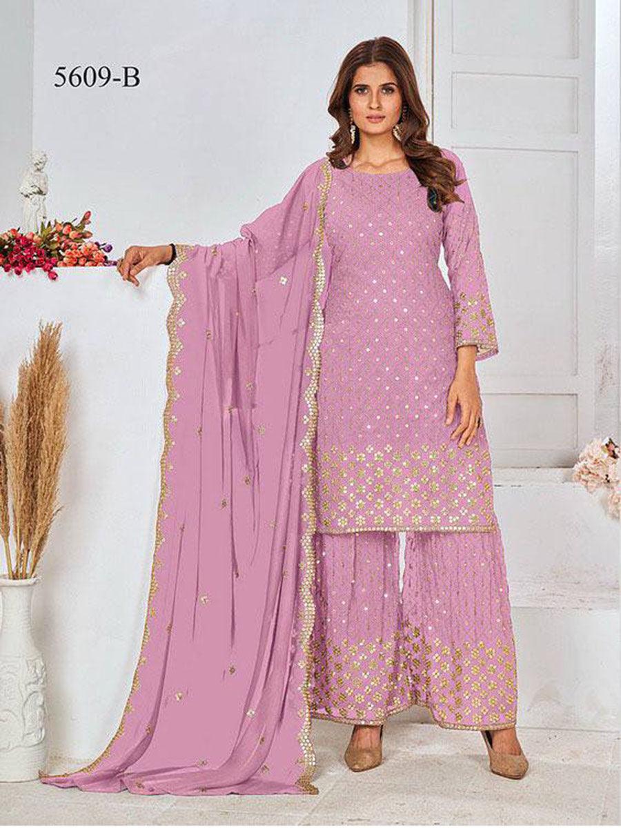 Mauve Purple Georgette Embroidery Anarkali with Dupatta Set - Indiakreations