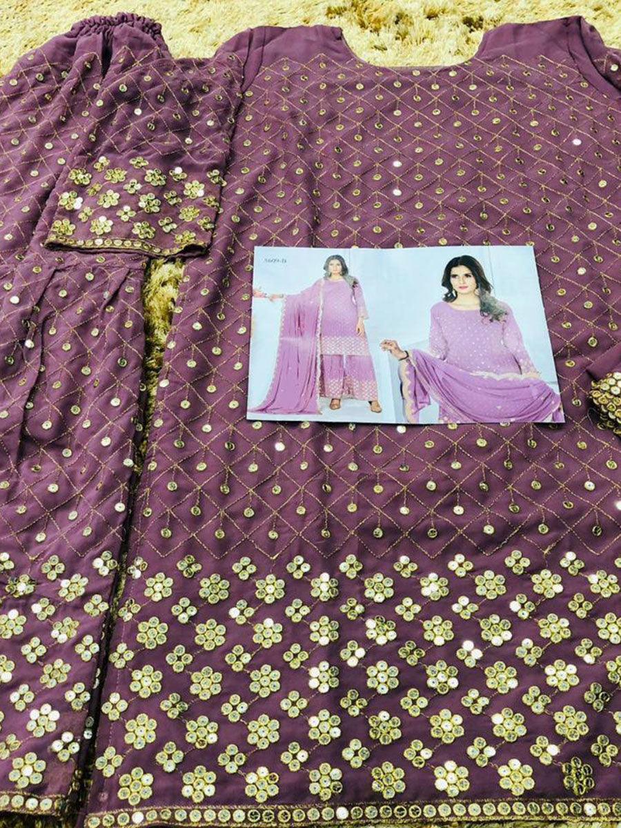 Mauve Purple Georgette Embroidery Anarkali with Dupatta Set - Indiakreations