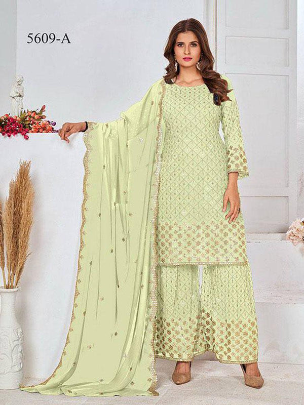 Tea Green Georgette Embroidery Anarkali with Dupatta Set - Indiakreations