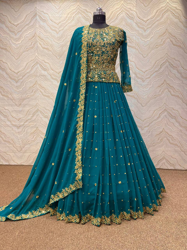 Teal Blue Georgette Embroidery Salwar Suit With Dupatta Set