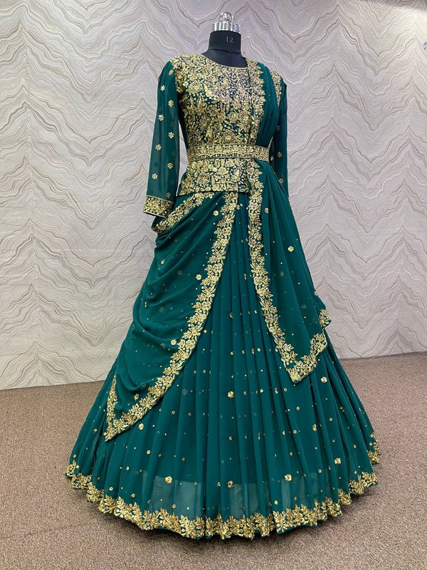 Green Georgette Embroidery Salwar Suit With Dupatta Set