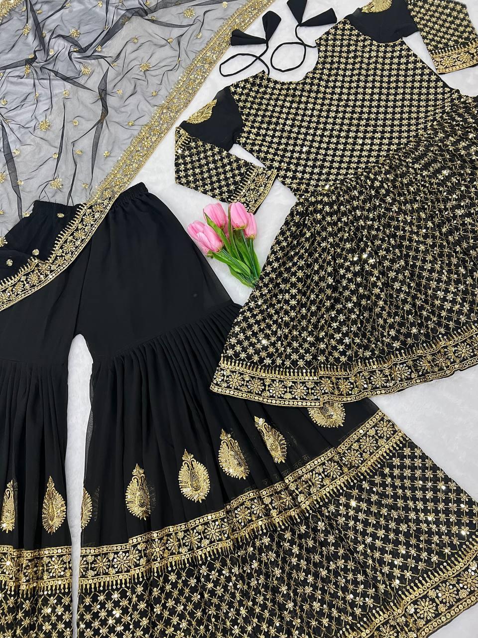 Black Georgette Embroidery Salwar Suit with Dupatta - Indiakreations