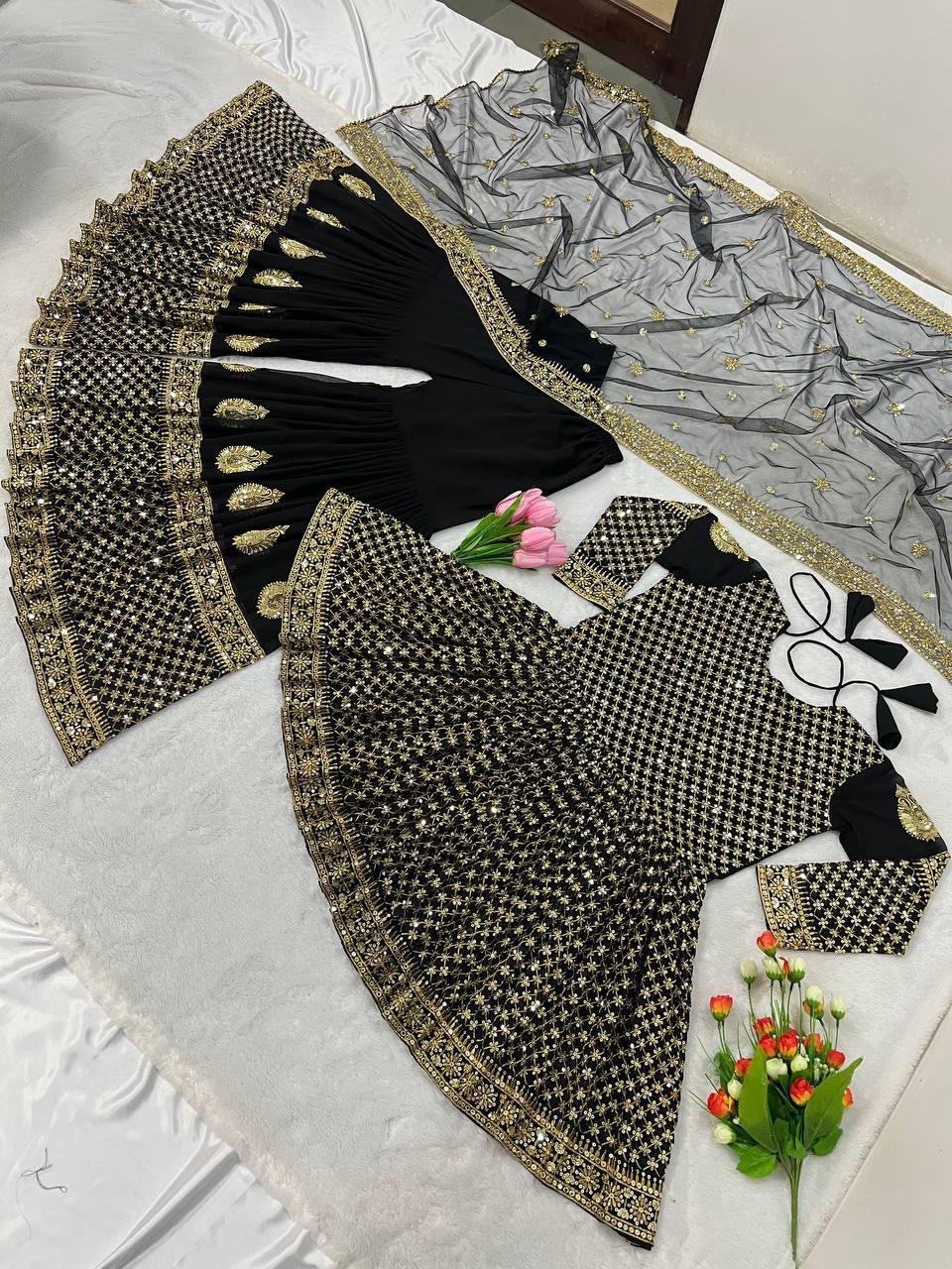 Black Georgette Embroidery Salwar Suit with Dupatta - Indiakreations