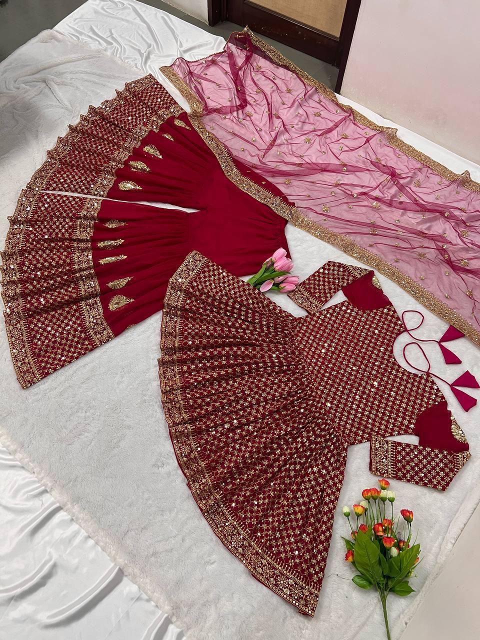 Red Georgette Embroidery Salwar Suit with Dupatta - Indiakreations