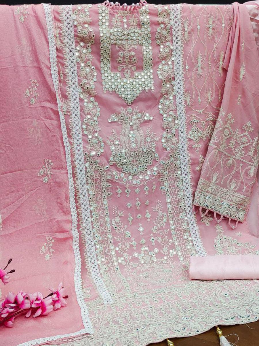 Baby Pink Georgette Embroidery Anarkali with Dupatta Set - Indiakreations