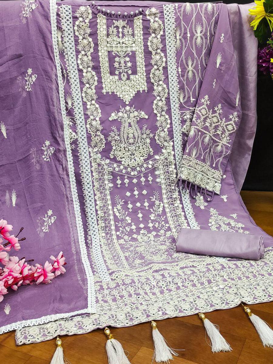 Heather Purple Georgette Embroidery Anarkali with Dupatta Set - Indiakreations