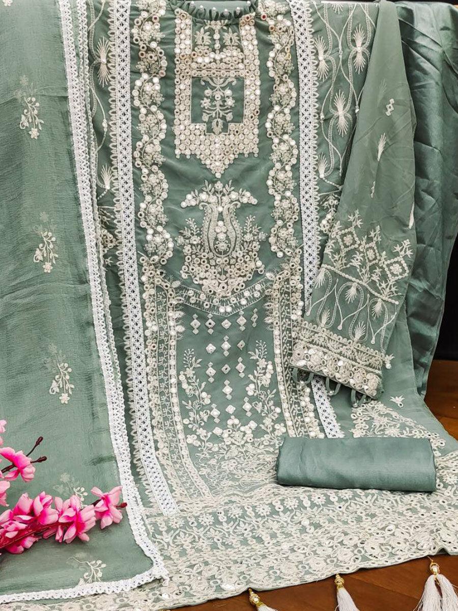 Ash Grey Georgette Embroidery Anarkali with Dupatta Set - Indiakreations