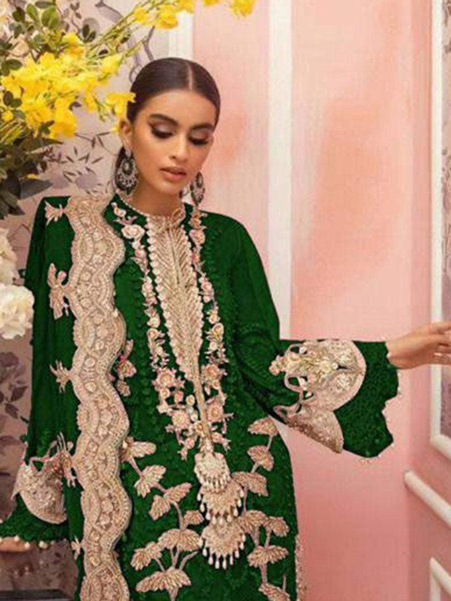 Bottel Green Georgette Embroidery Anarkali with Dupatta Set - Indiakreations