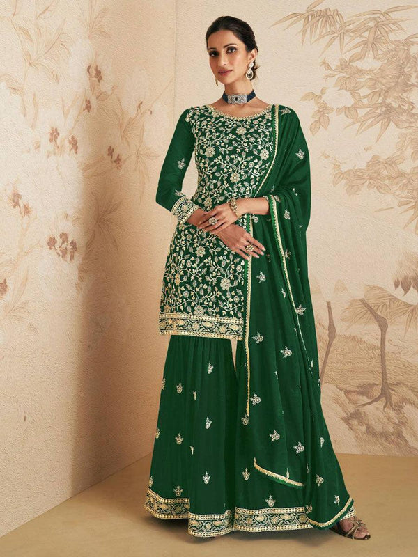 Green Floral Georgette Embroidery Anarkali - Indiakreations