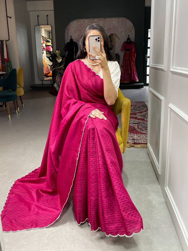 Deep Pink Gadhawal Chex Saree