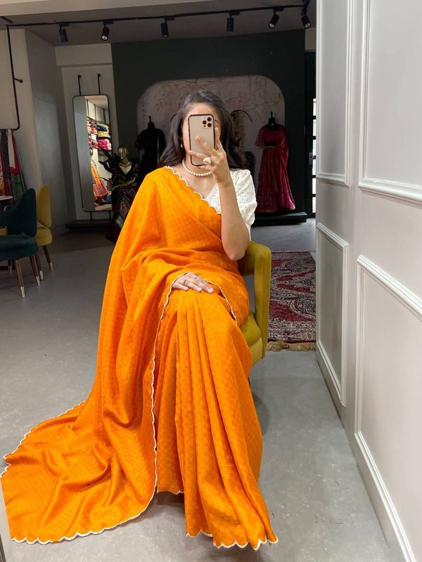 Orange Gadhawal Chex Saree