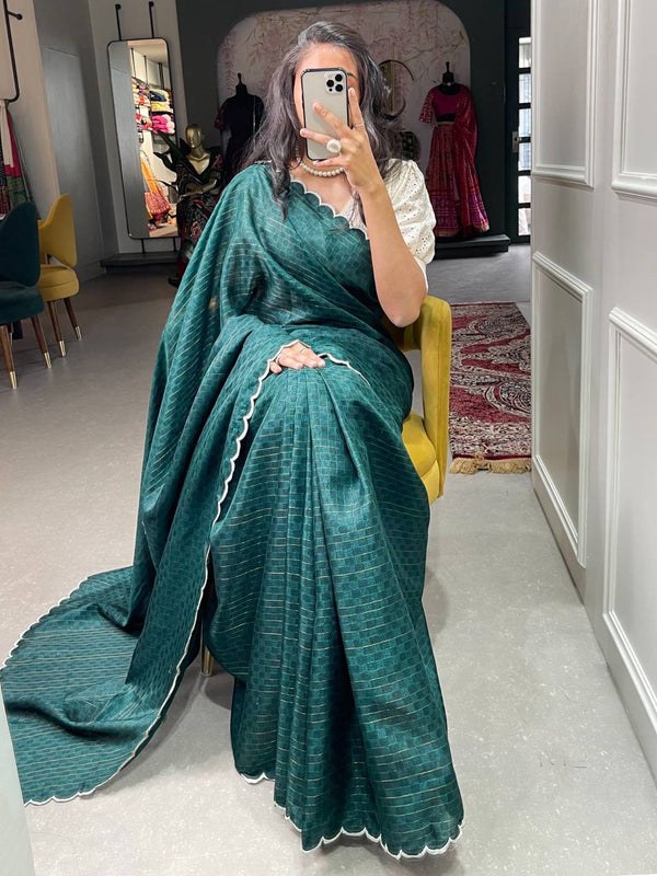 Bottel Green Gadhawal Chex Saree