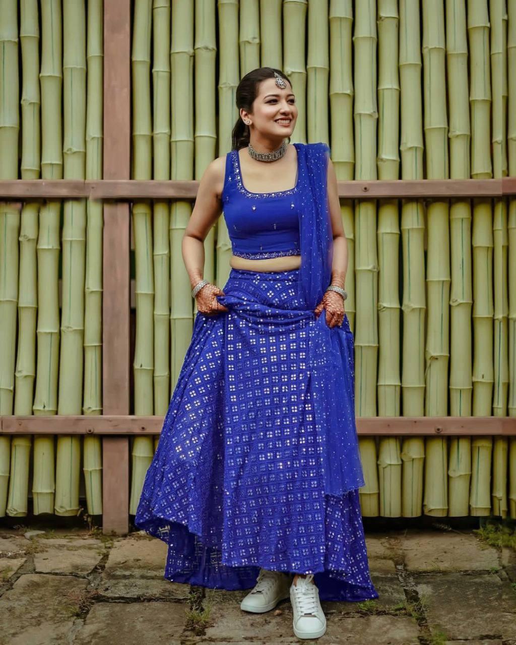 Blue Heavy Georgette Embroidery Lehenga Choli - Indiakreations