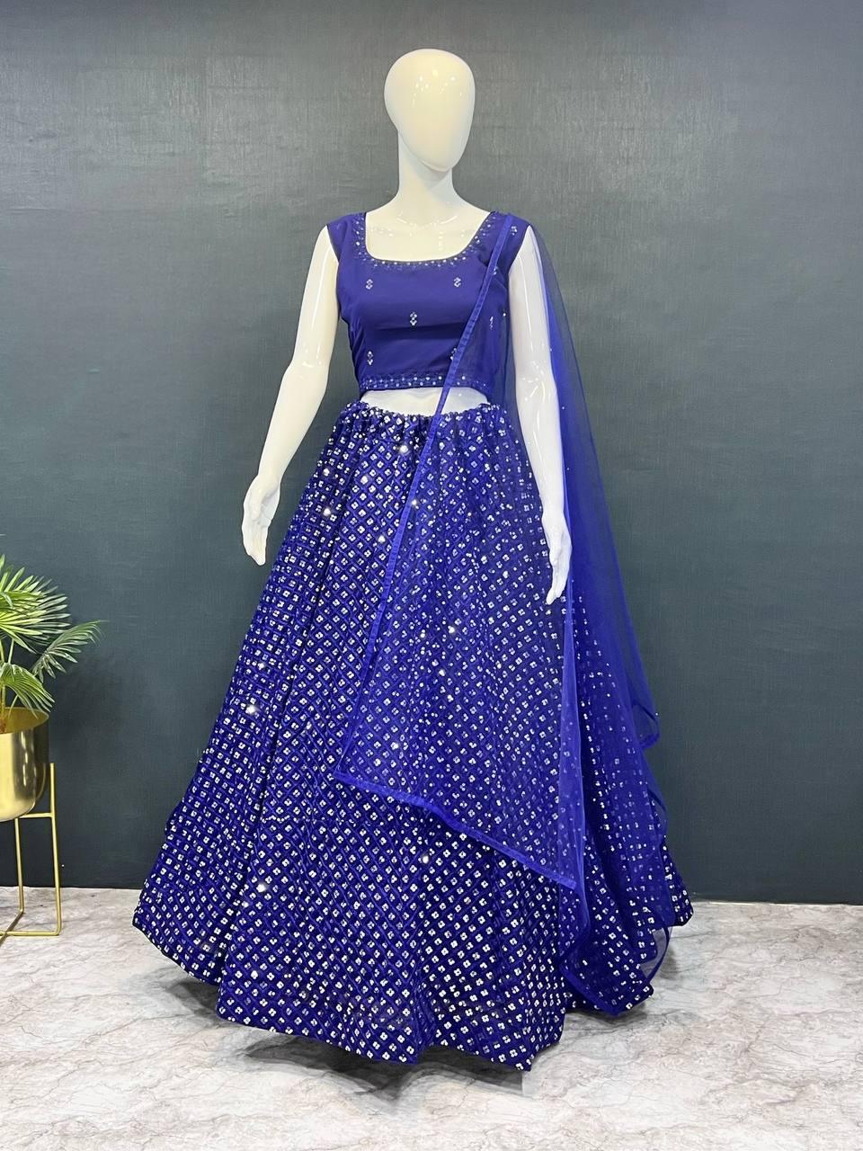 Blue Heavy Georgette Embroidery Lehenga Choli - Indiakreations