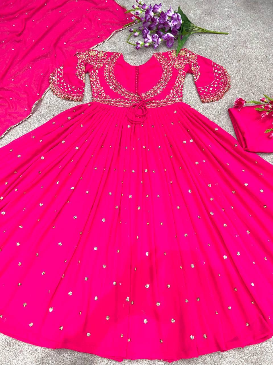 Desire Pink Georgette Embroidery Salwar Suit with Dupatta Set - Indiakreations