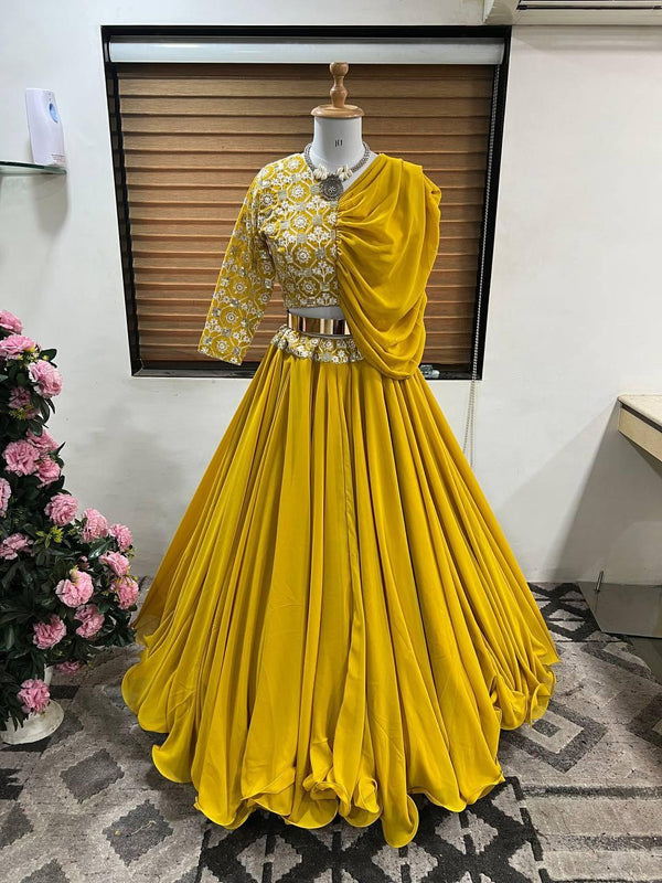 Yellow Georgette Embroidery Lehenga Choli - Indiakreations