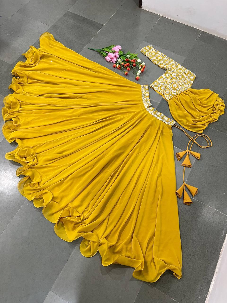 Yellow Georgette Embroidery Lehenga Choli - Indiakreations