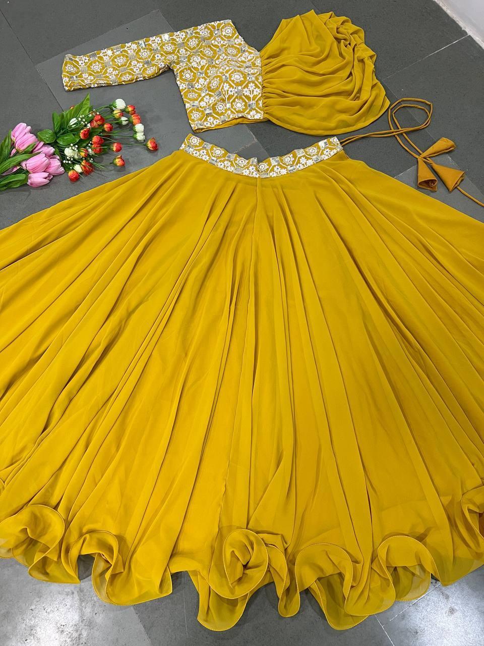 Yellow Georgette Embroidery Lehenga Choli - Indiakreations