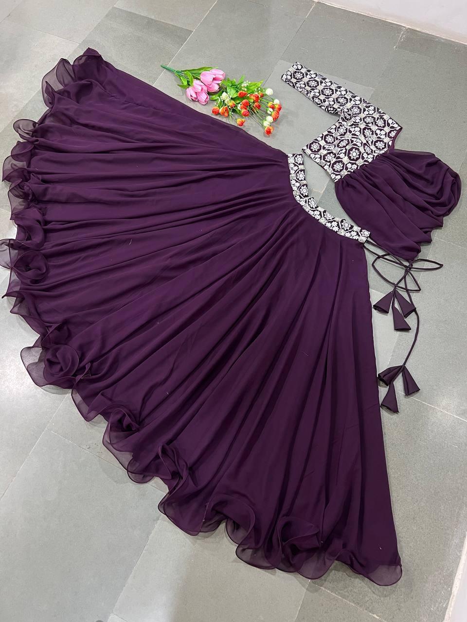 Wine Purple Georgette Embroidery Lehenga Choli - Indiakreations