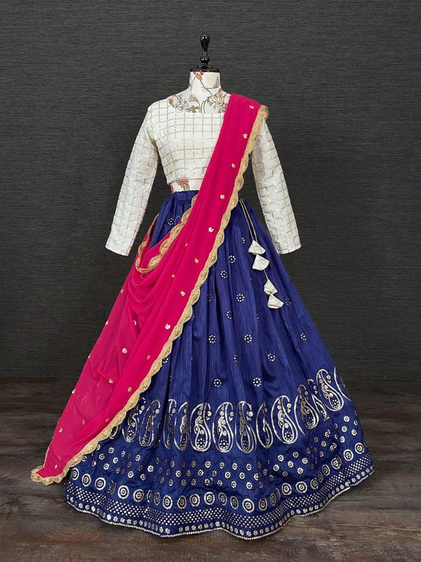 Space Blue Mono Banglori Embroidery Lehenga Choli - Indiakreations