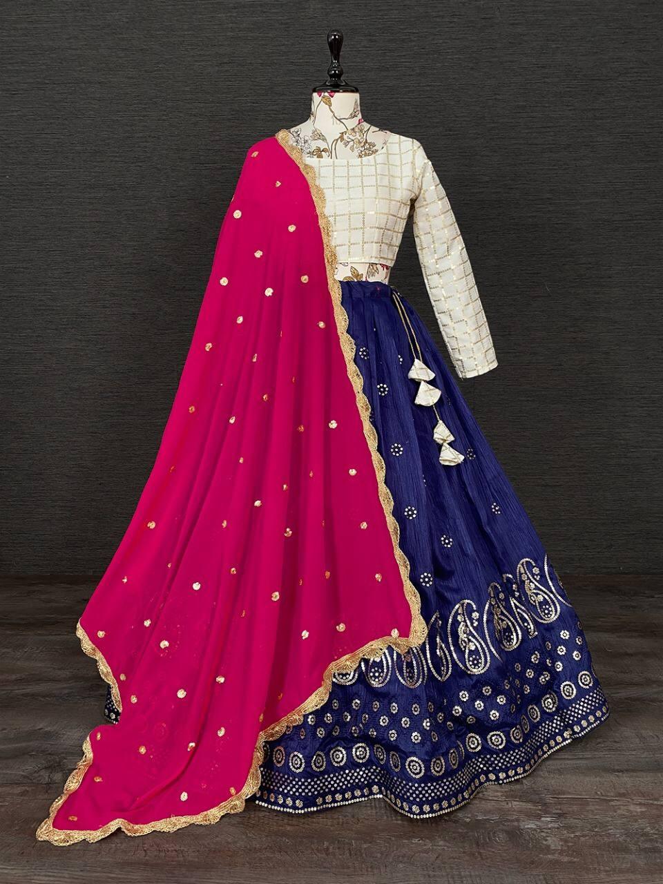 Space Blue Mono Banglori Embroidery Lehenga Choli - Indiakreations