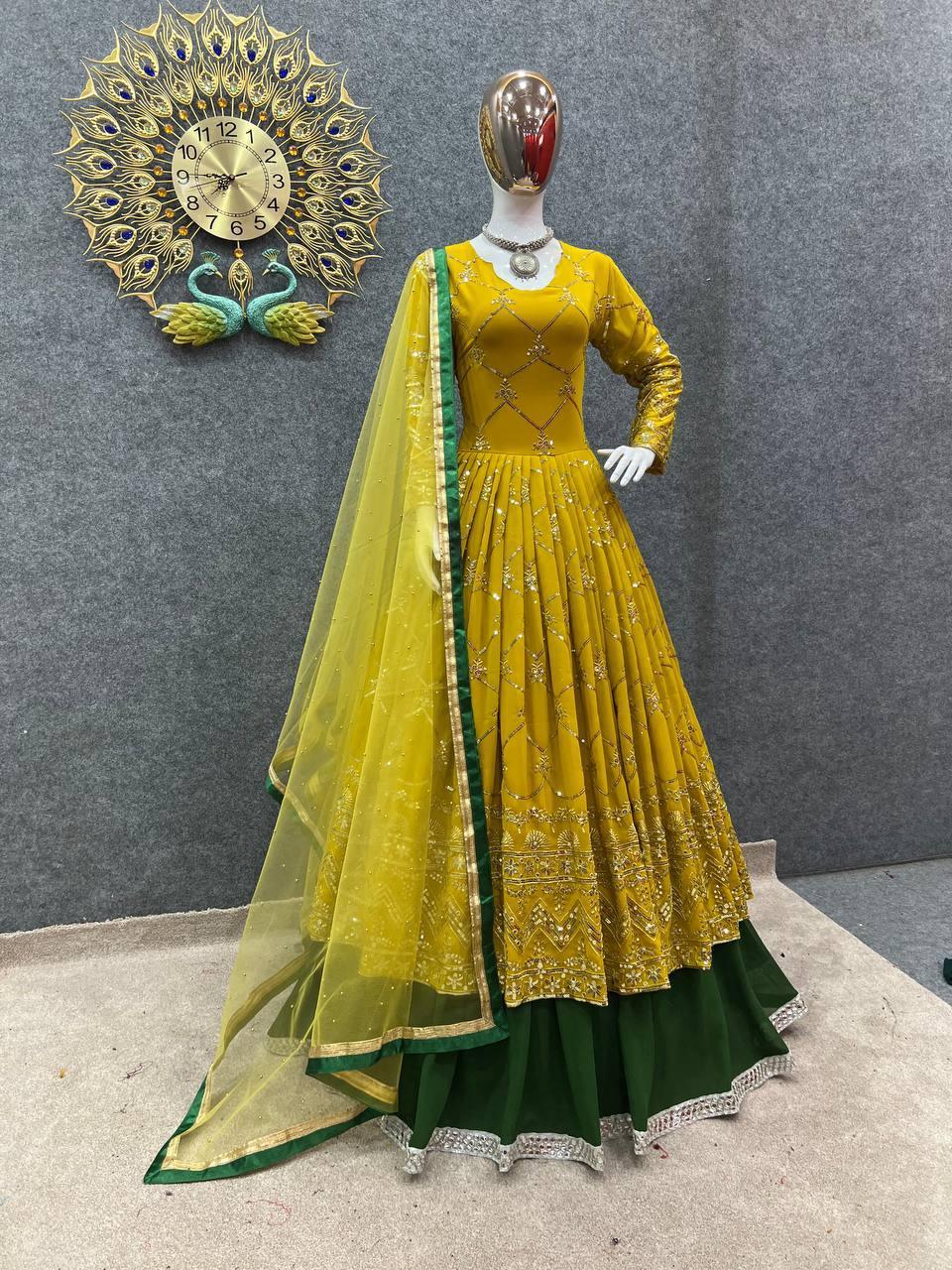 Dijon Yellow Georgette Embroidery Salwar Suit with Dupatta Set - Indiakreations