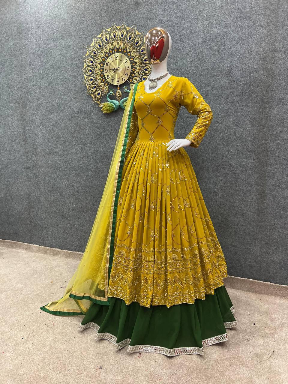 Dijon Yellow Georgette Embroidery Salwar Suit with Dupatta Set - Indiakreations