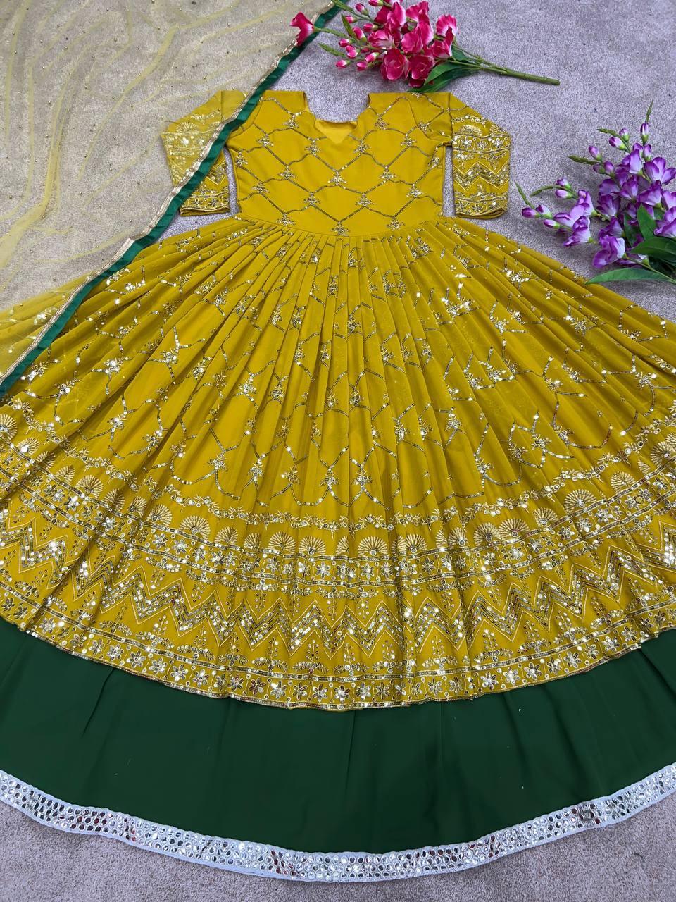 Dijon Yellow Georgette Embroidery Salwar Suit with Dupatta Set - Indiakreations