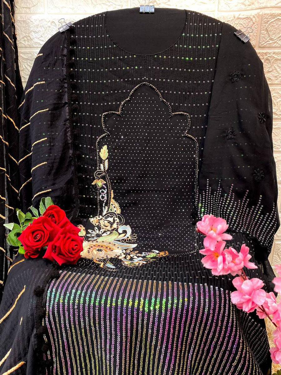 Black Georgette Embroidery Anarkali With Dupatta Set - Indiakreations