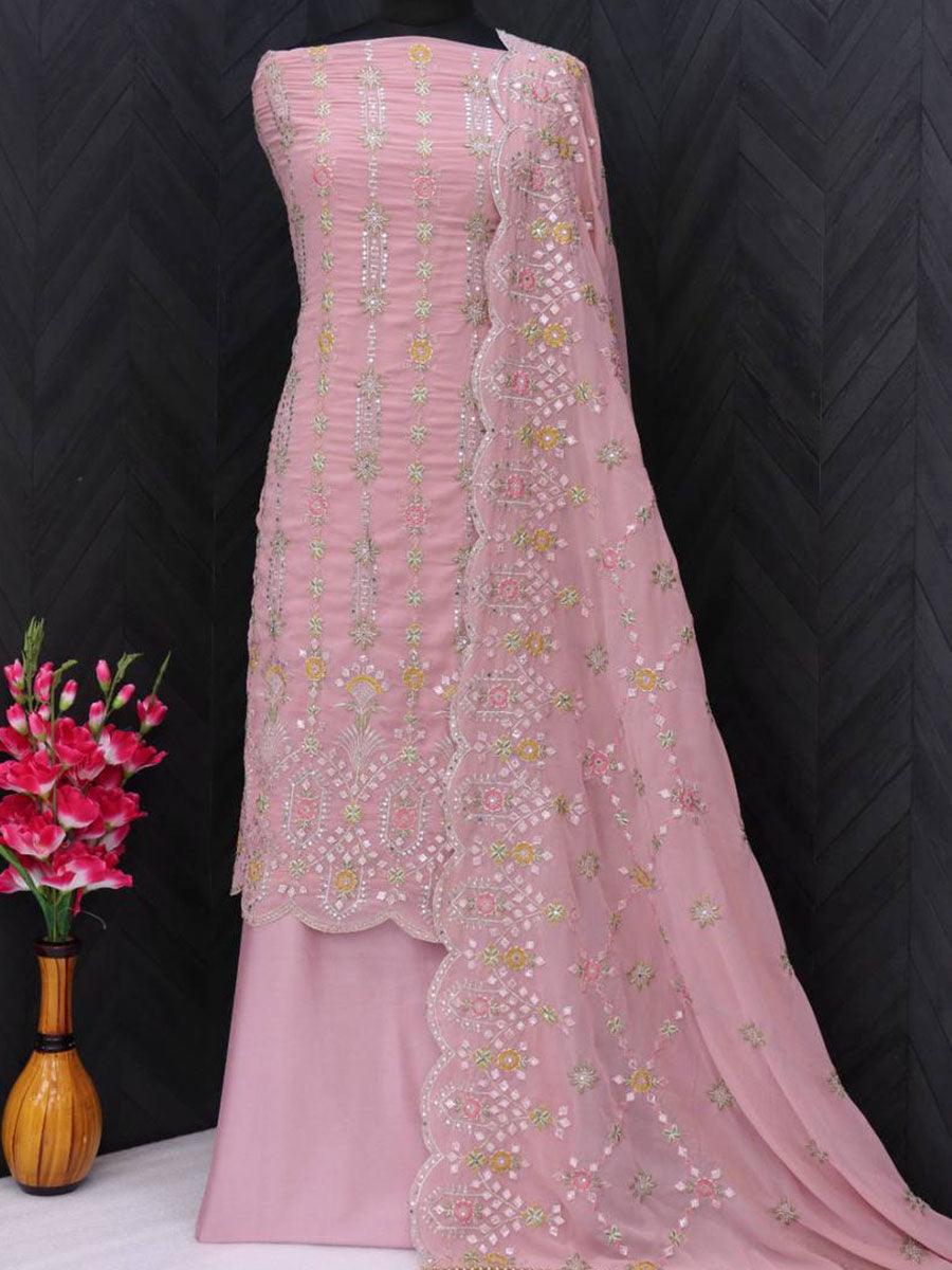 Baby Pink Georgette Embroidery Anarkali with Dupatta Set - Indiakreations