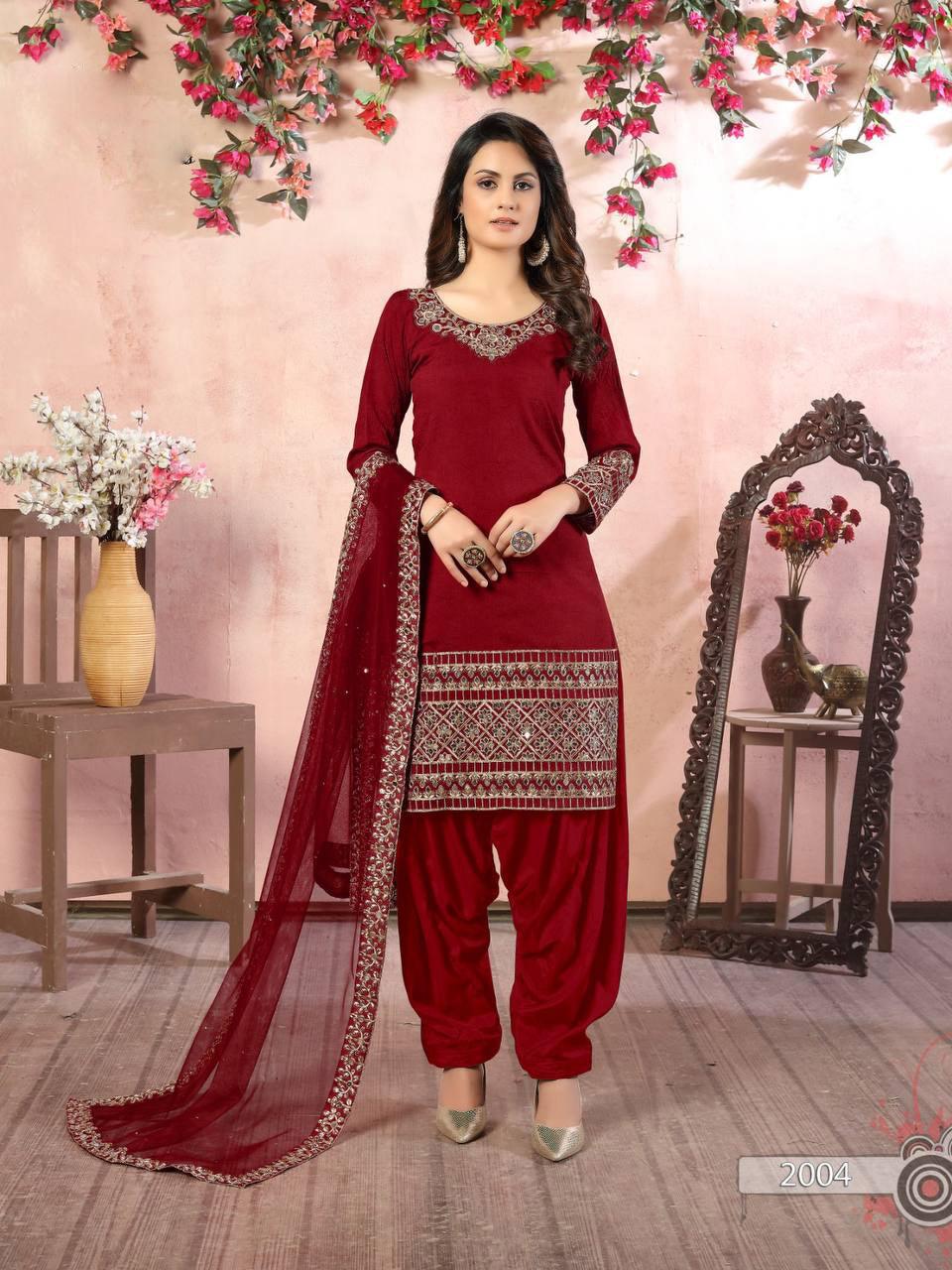 Red Art Silk Anarkali With Dupatta Set - Indiakreations