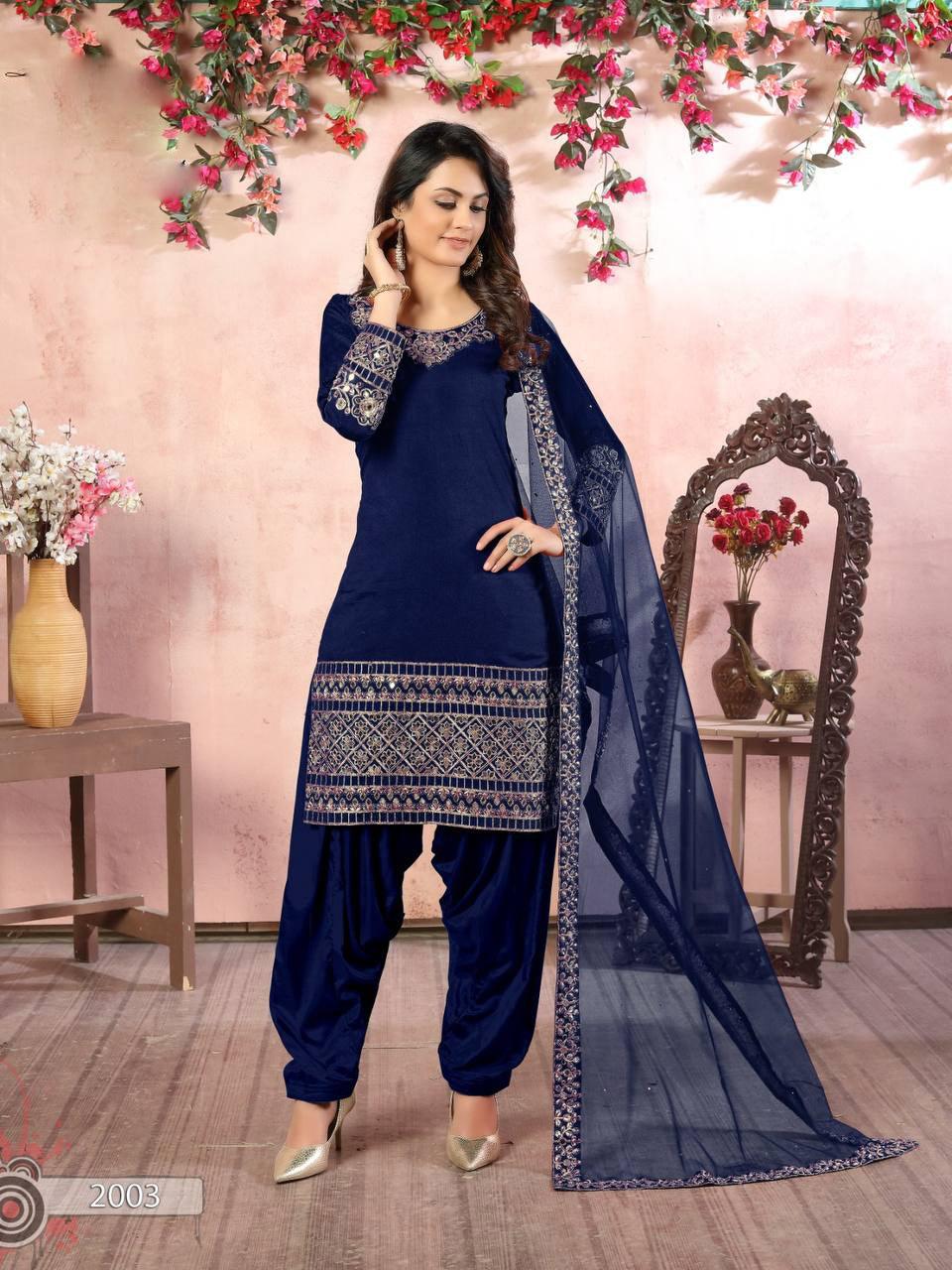 Blue Art Silk Anarkali With Dupatta Set - Indiakreations