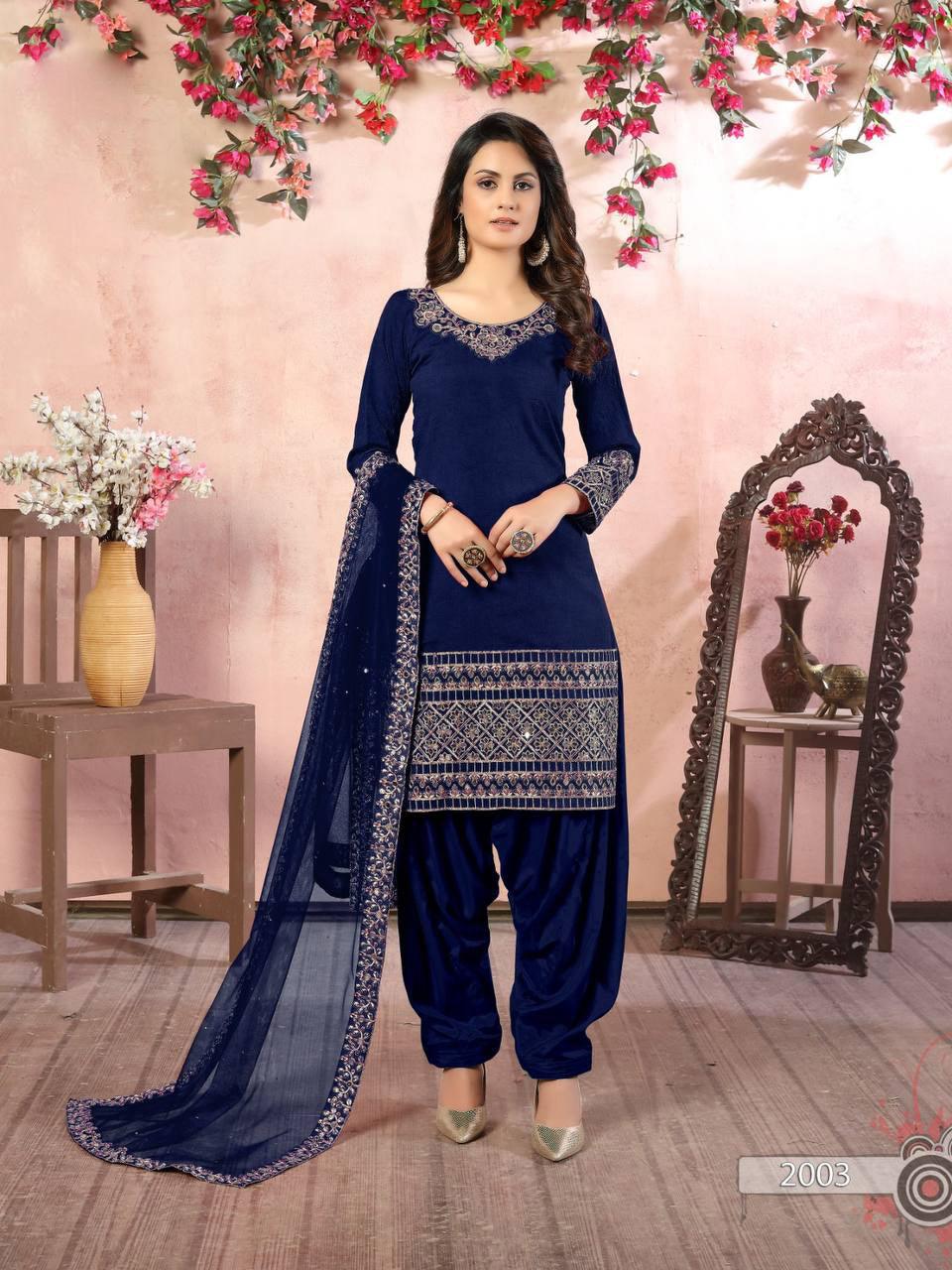 Blue Art Silk Anarkali With Dupatta Set - Indiakreations