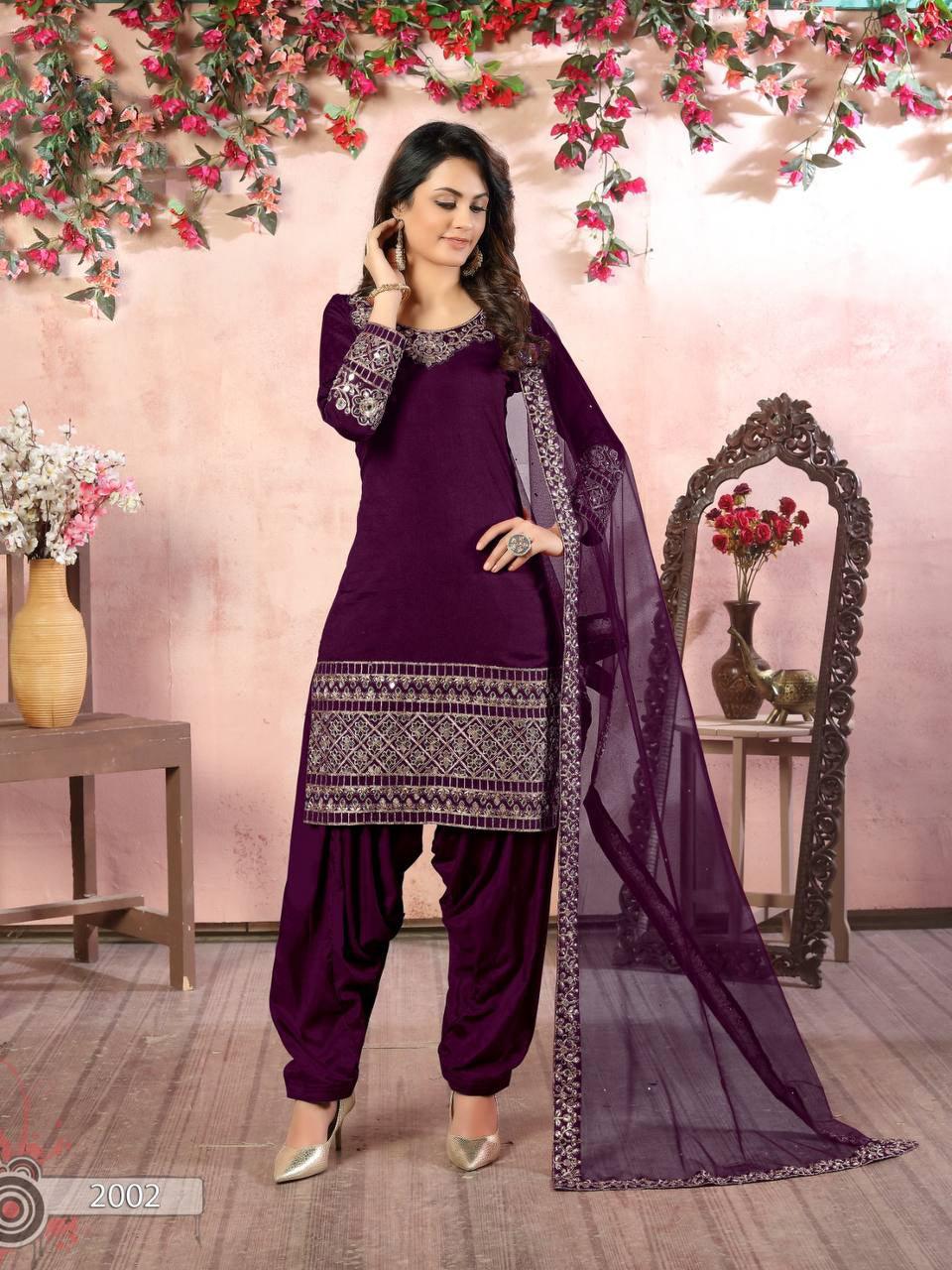 Purple Art Silk Anarkali With Dupatta Set - Indiakreations