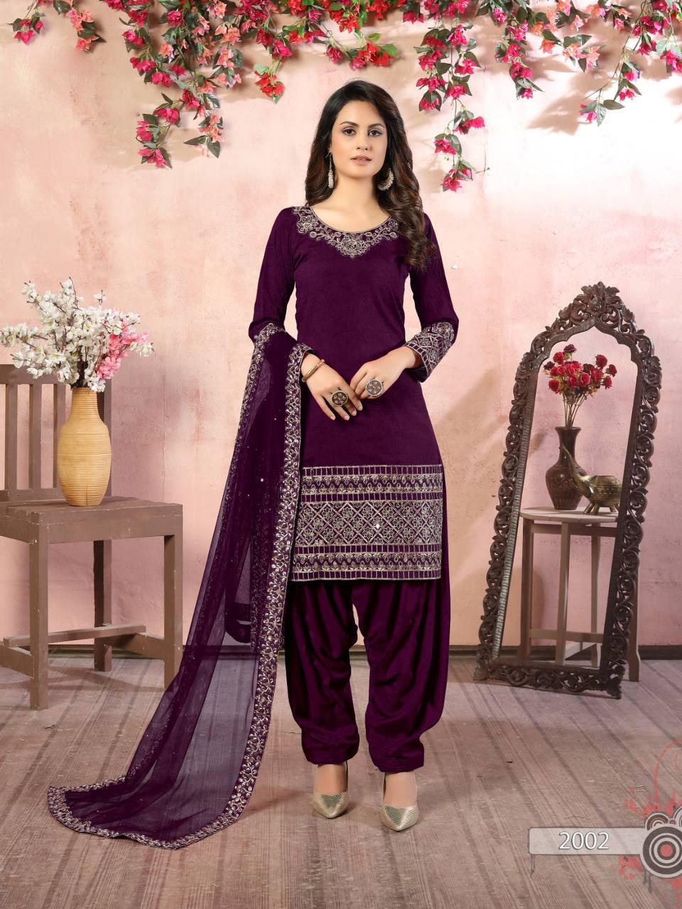 Purple Art Silk Anarkali With Dupatta Set - Indiakreations