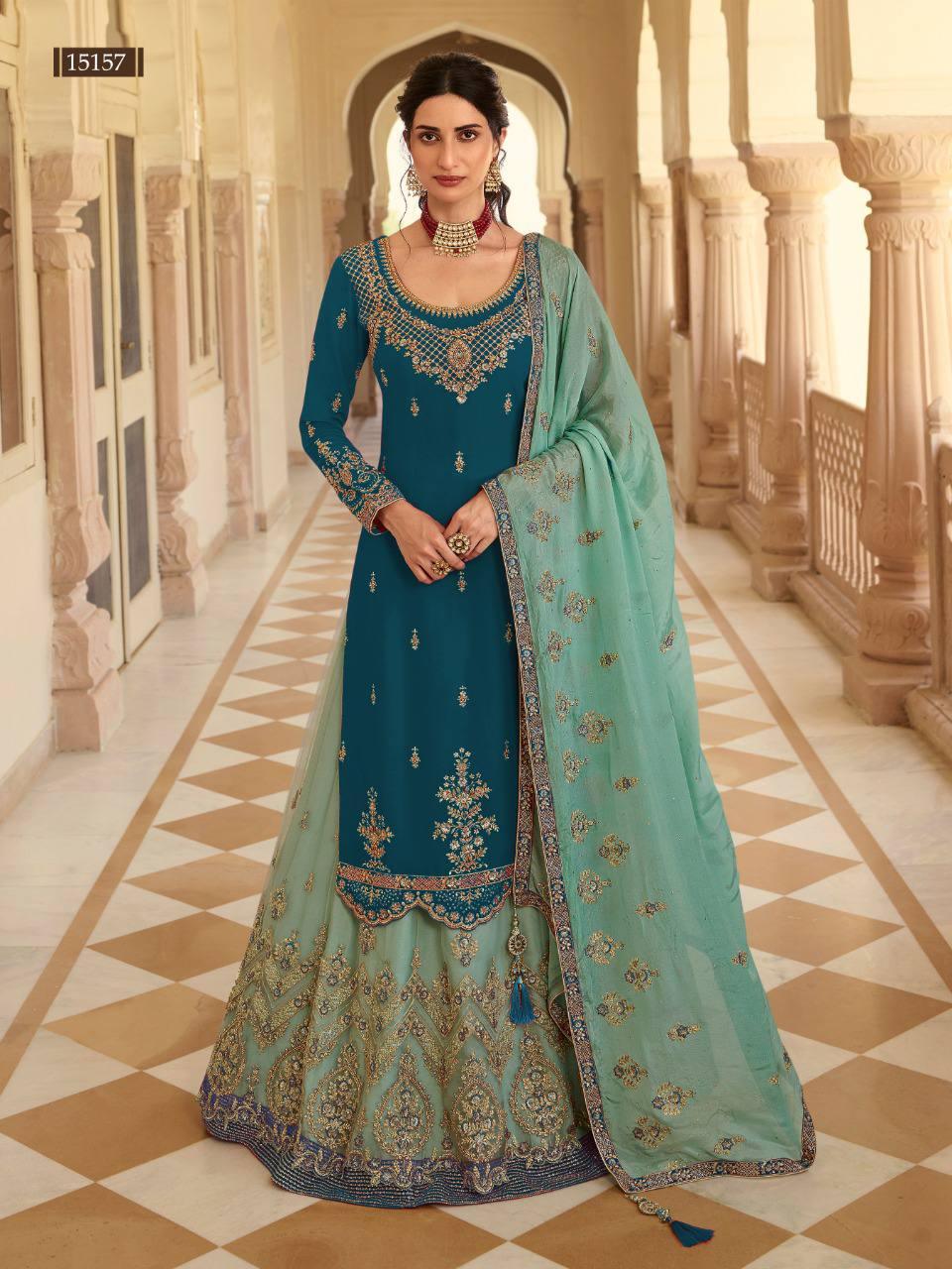 Teal Georgette Embroidery Anarkali With Dupatta Set - Indiakreations