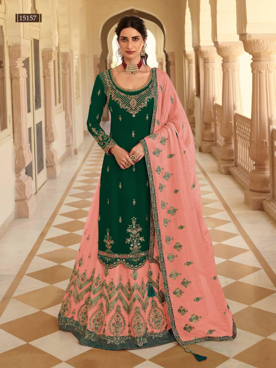 Green Georgette Embroidery Anarkali With Dupatta Set - Indiakreations