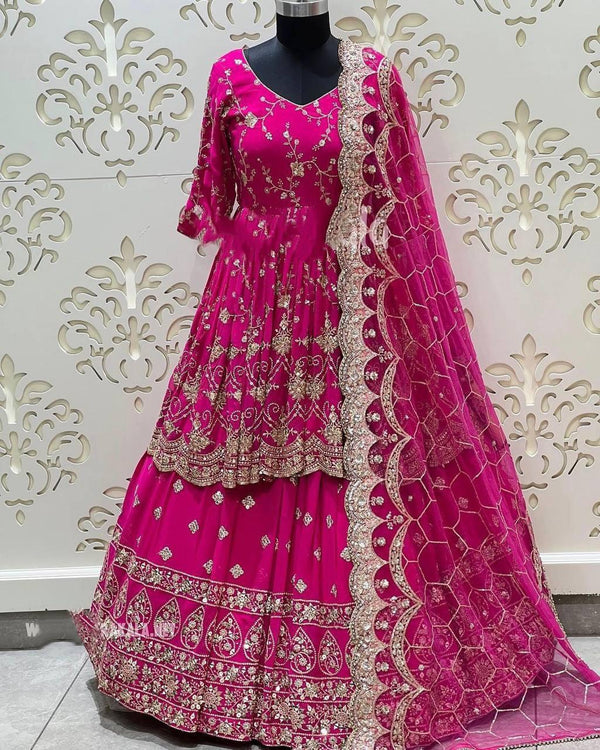 Deep Pink Georgette Embroidery Salwar Suit with Dupatta Set - Indiakreations