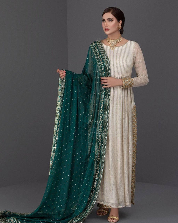 Green Georgette Embroidery Salwar Suit with Dupatta Set - Indiakreations